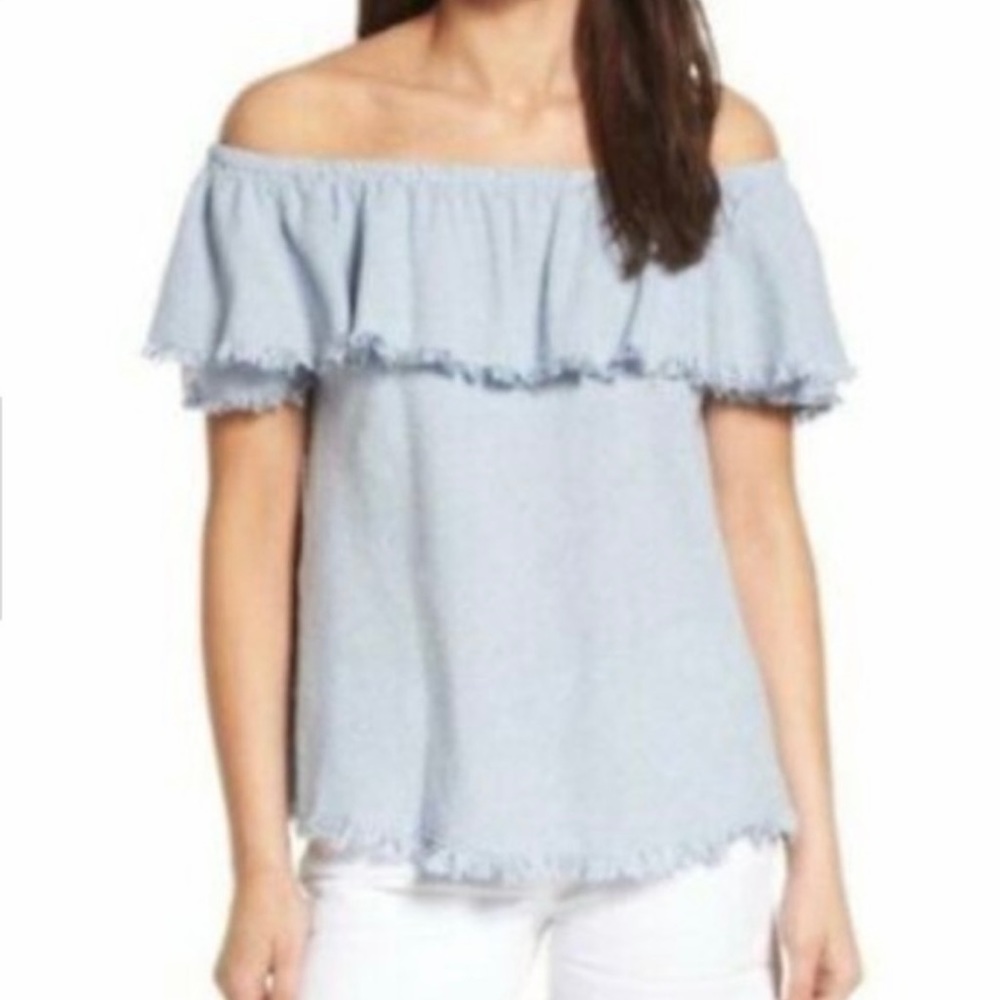 Velvet by Graham & Spencer Light blue off the shoulder top/blouse/shirt sz Large
